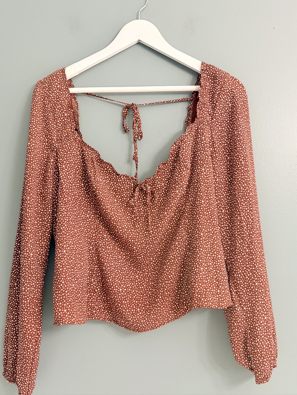 Abercrombie & Fitch Brown Long Sleeve Crop Top Tie Back Sz L